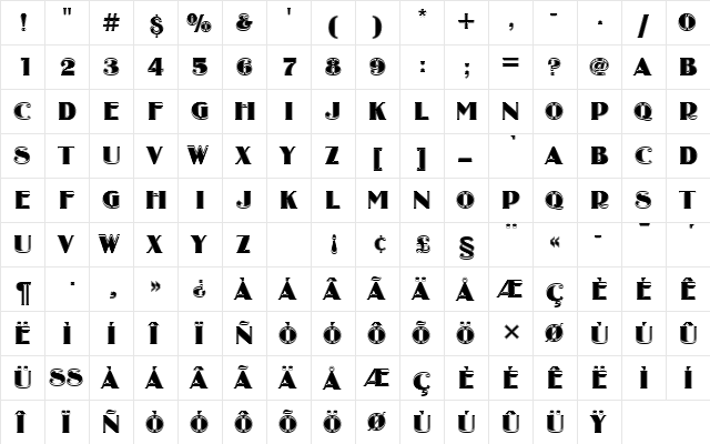 BinnerDIn1 Regular  glyph index