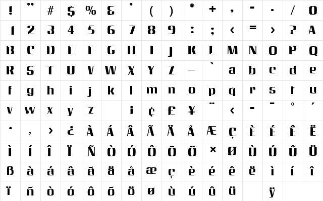 Invers SF Regular  glyph index