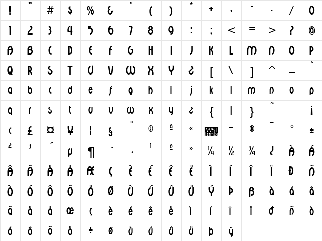Croix Regular  glyph index