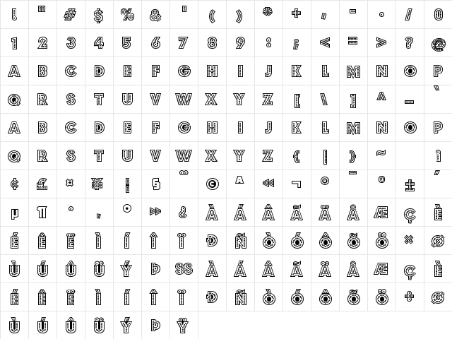 Budmo Jigglish  glyph index