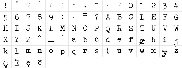 Esat Hoxha NRML Regular  glyph index