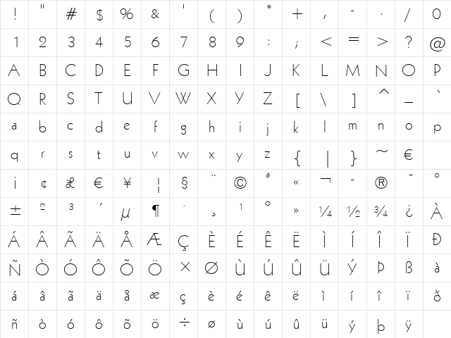 Geometr231 Lt BT Light  glyph index