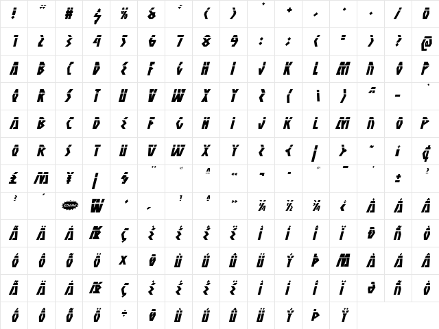 Antikythera Laser Italic Italic  glyph index