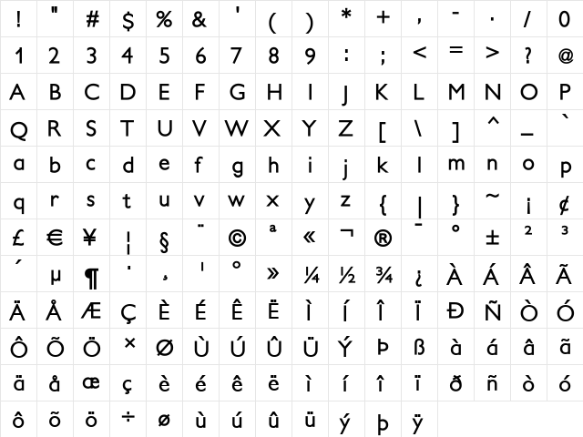 PetitaBold Regular  glyph index