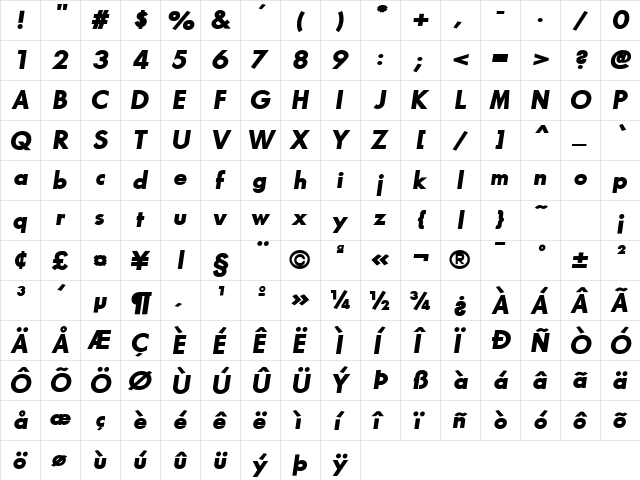 Future Bold-Oblique  glyph index