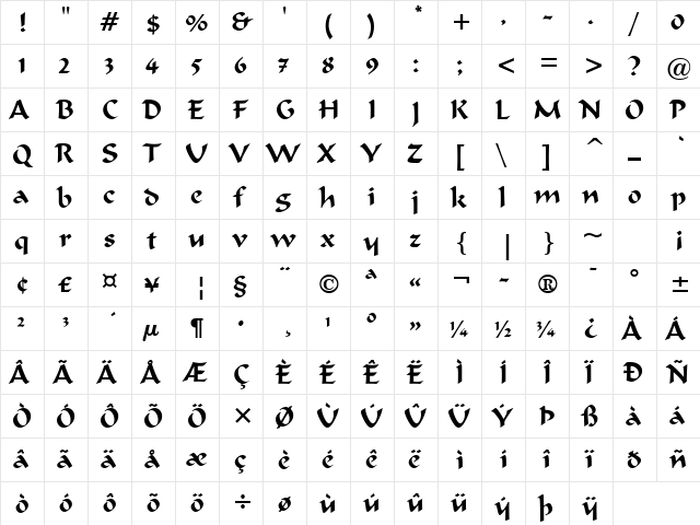 UVN Dung Dan Regular  glyph index