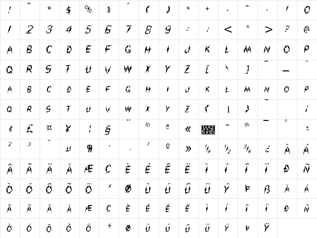 Jolt Regular  glyph index