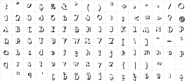 Broadway Out Shadow Regular  glyph index