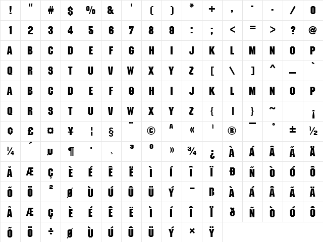 Federation Regular  glyph index