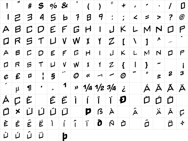 Gray Regular  glyph index