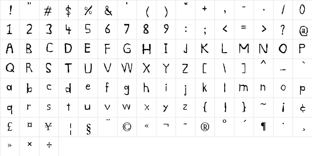 Smudge Regular  glyph index