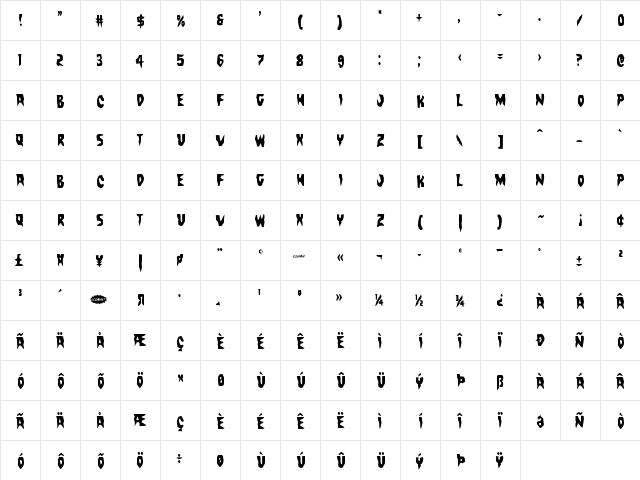 Count Suckula Condensed Condensed  glyph index