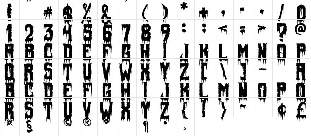 Fiendish Regular  glyph index
