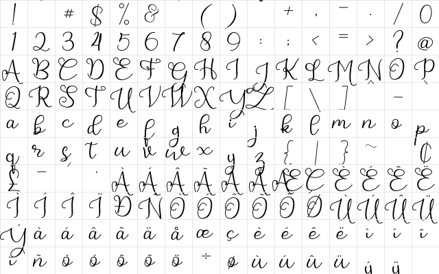 betsie honey Regular  glyph index