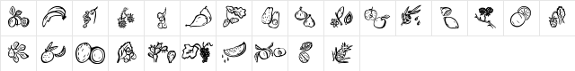 Paradise's Fruits Regular  glyph index