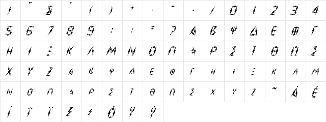 Zeus Regular  glyph index