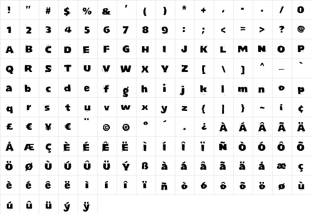 LogJam Regular  glyph index