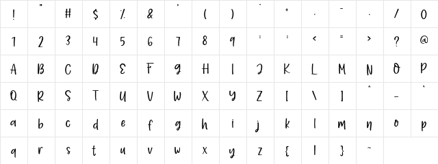 AlohaSummer Regular  glyph index