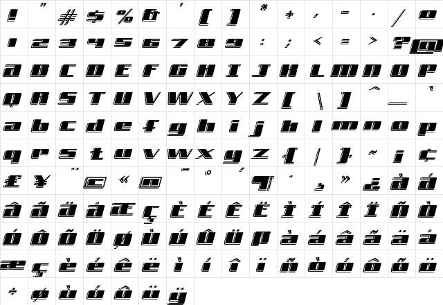 FreeLine Express  glyph index
