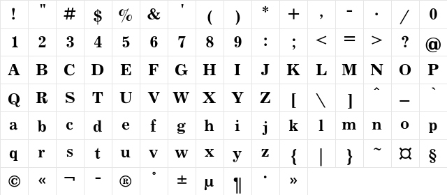 JournalC Bold  glyph index