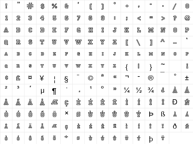 Princeton Normal  glyph index