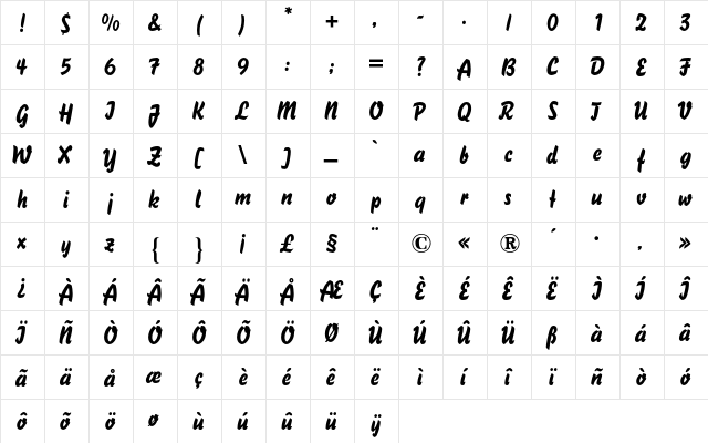 Bison BQ Regular  glyph index