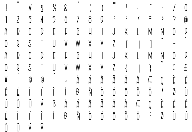 Empathy Sans Regular  glyph index
