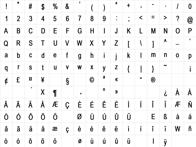 Dixon Cn Bold Bold  glyph index