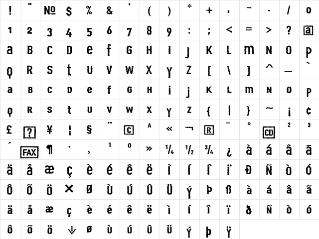 Scribble United  glyph index