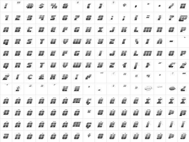 Warp Thruster Gradient Italic Italic  glyph index