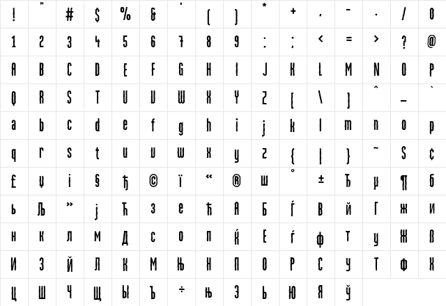 MartenCyr GrotesqueRough  glyph index