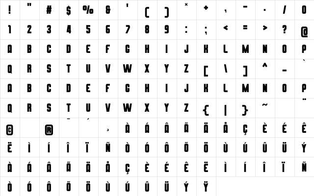 Alejo Solid Regular  glyph index