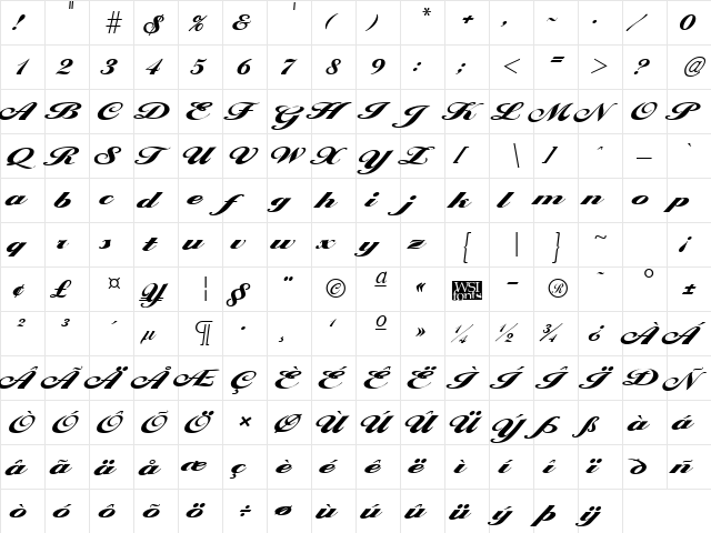 LarisimaExtrabold Regular  glyph index