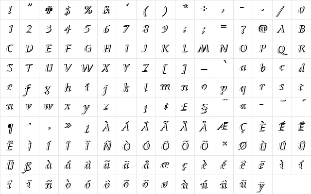 BarbedorTMedItaRe1 Regular  glyph index