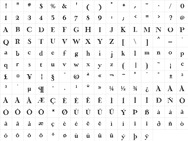 NarcissusOpenSG Regular  glyph index