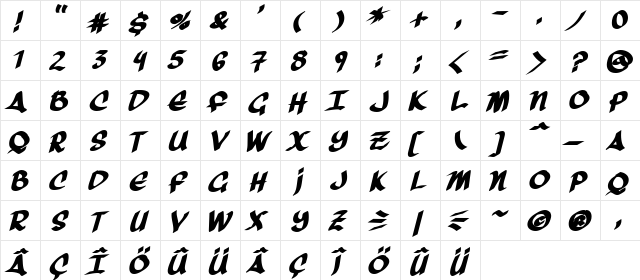 Arrow Head Bold  glyph index