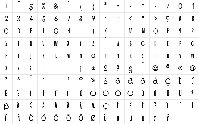 CannaSCapsSSK Regular  glyph index