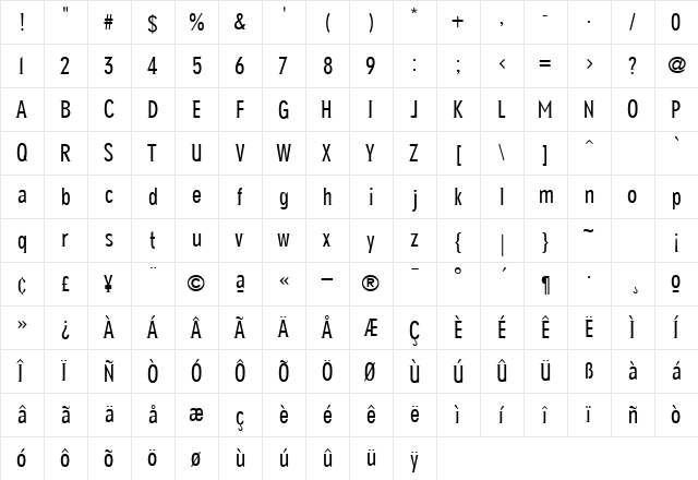 NewGlobalLight Regular  glyph index