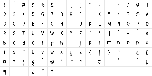 Gembrik Regular  glyph index