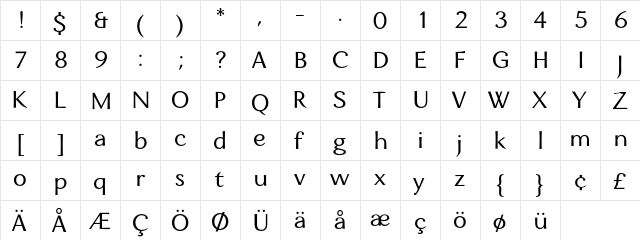 Eniza Regular  glyph index