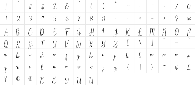 Winterbean Regular  glyph index