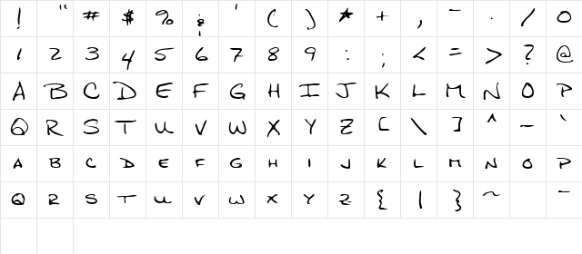 Quigley Regular  glyph index