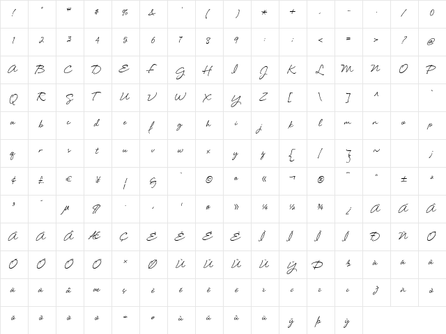 Eye Catching Regular  glyph index