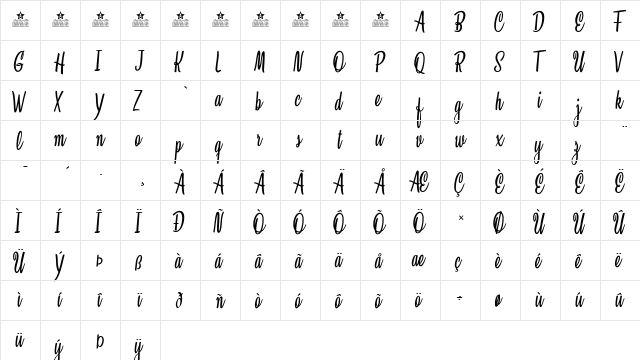 Clarice Regular  glyph index