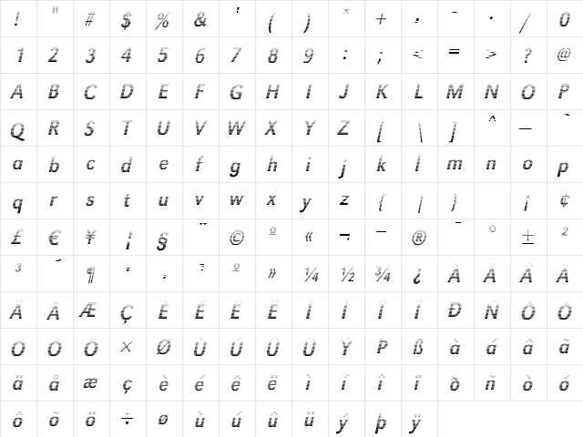 TomBeckerGradientN Italic  glyph index
