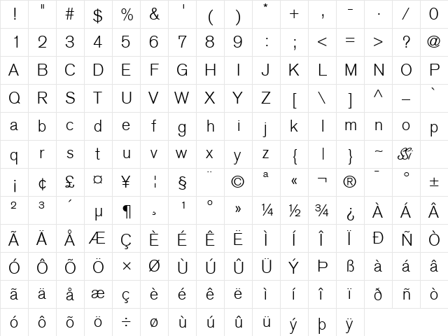 Express Light SSi Light  glyph index