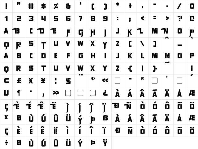 Sharp Avienne Regular  glyph index