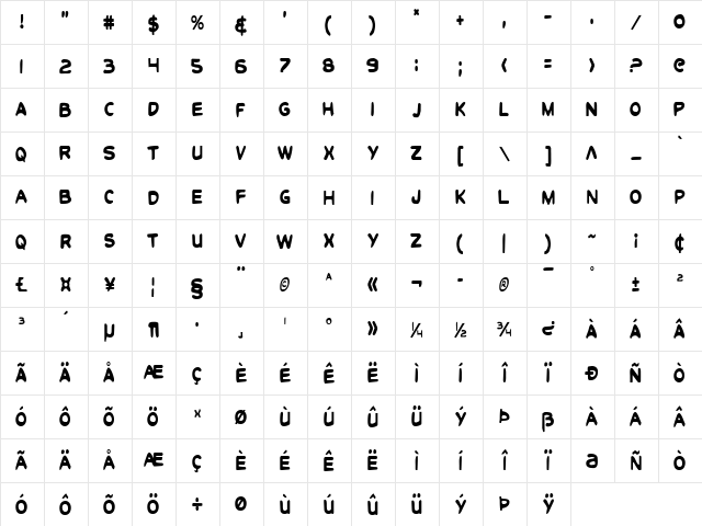 Toon Town Industrial Cond Cond  glyph index