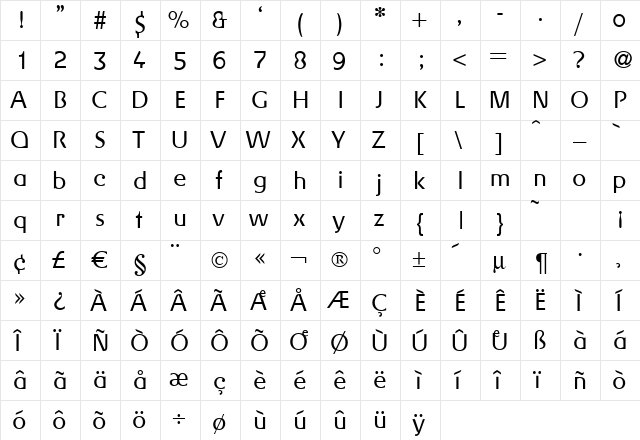 Gerling-Light Regular  glyph index