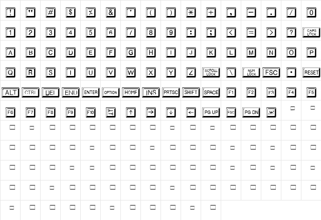 Tastatur Regular  glyph index